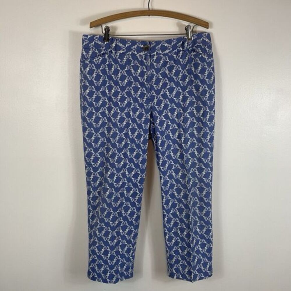 Talbots The Perfect Crop Pants Womens Sz 12 Blue Butterfly Stretch Pockets